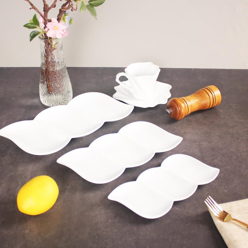 Creativity Home Chip and Dip Serving Set Porcelain Tray Deep Divided Bowl,Set of 4 Divided Platters/Divided Bowls,Lunch&buffet tableware,for Dishwashers,microwaves,ovens safety 7.5 Inch - Image 5